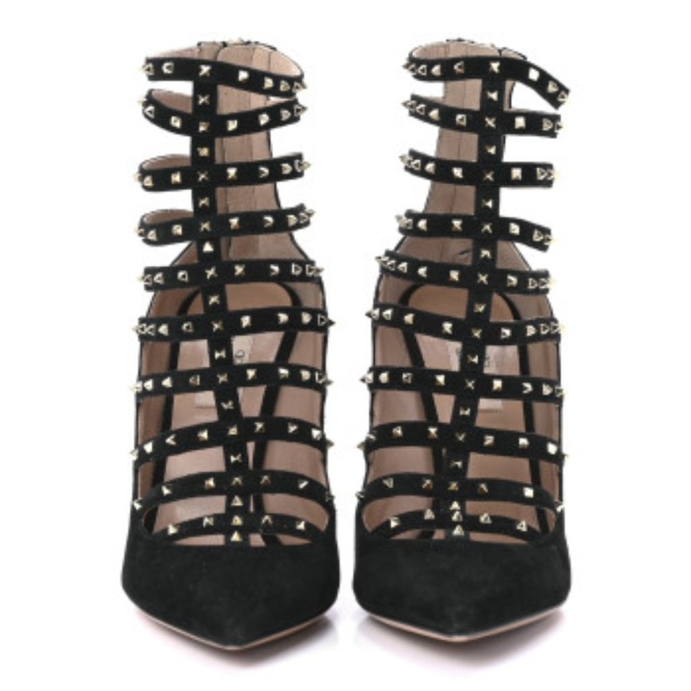 VALENTINO GARAVANI Suede Lovestud Caged 105mm Pumps 39 Black